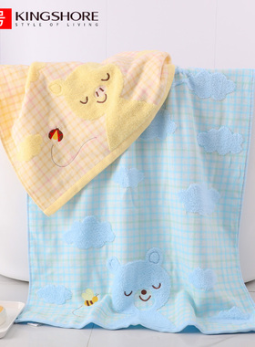 金号纯棉纱布无捻提花卡通浴巾全棉柔软吸水新生通用G3572WH