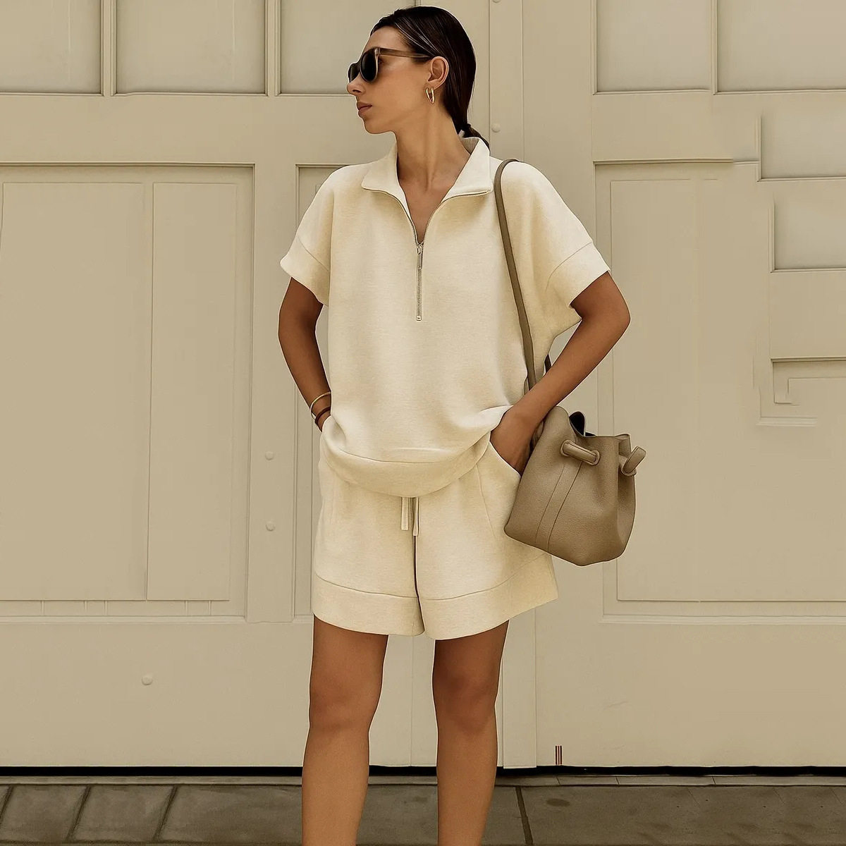 欧美风宽松显瘦运动服女夏季短袖短裤外贸时尚休闲卫衣跨境两件套