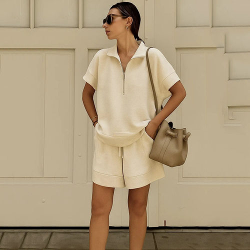 欧美风宽松显瘦运动服女夏季短袖短裤外贸时尚休闲卫衣跨境两件套