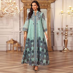 阿布扎比沙漠旅游长裙阿拉伯中东长袍女迪拜雪纺烫钻穆斯林连衣裙