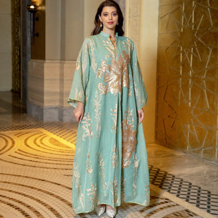 中东长袖连衣裙女旅游拍照网纱长袍礼服阿拉伯马来埃及度假长裙子