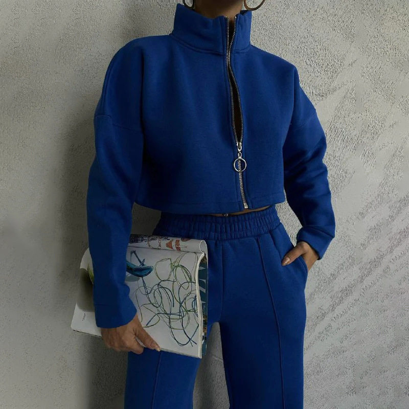 咖色运动套装女短款长袖卫衣跨境外贸裤子一整套春秋欧美辣妹穿搭