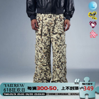 YADcrew x BIPOLAR联名 YABP迷彩工装裤多口袋美式宽松休闲长裤男