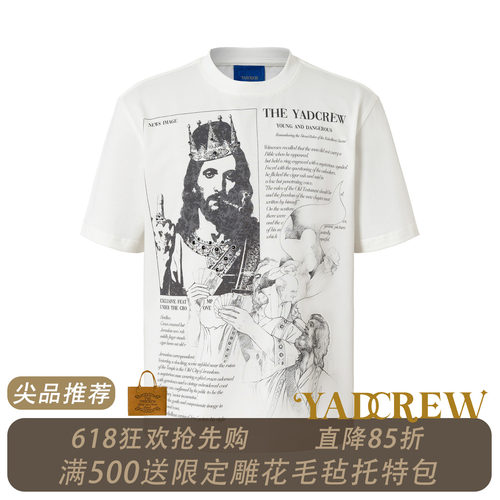 YADcrew复古印花宽松短袖T恤