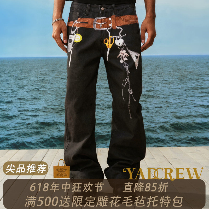 YADcrew亚德鲁 "打工人"打印马毛腰带街头百搭时尚显高显瘦潮长裤