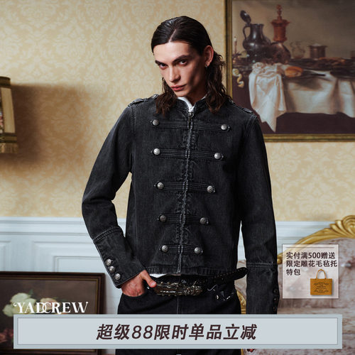 YADcrew 复古vibe拿破仑宫廷肩袢水洗做旧压花修身排扣夹克外套