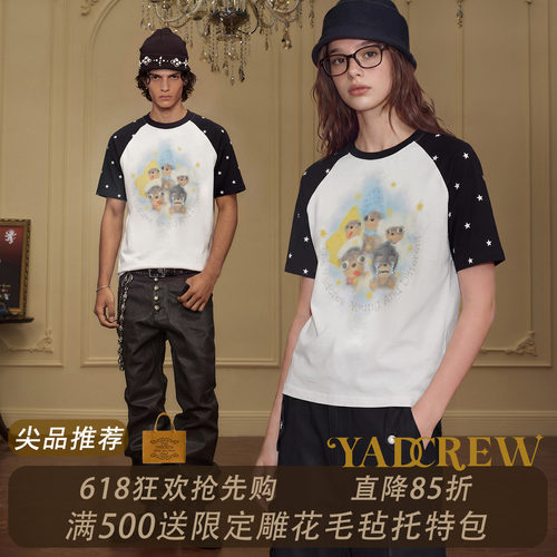 YADcrew复古卡通撞色短袖T恤