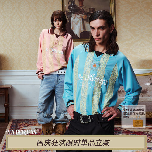 YADcrew蕾丝拼接球服长袖T恤球衣美式复古网眼运动透气秋季上衣
