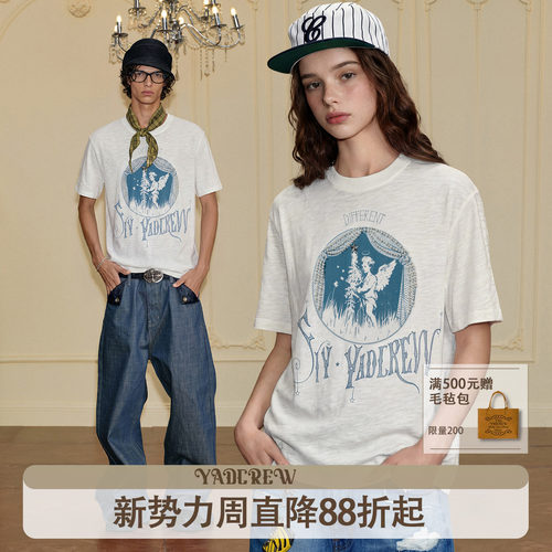 YADcrew复古天使宽松短袖T恤