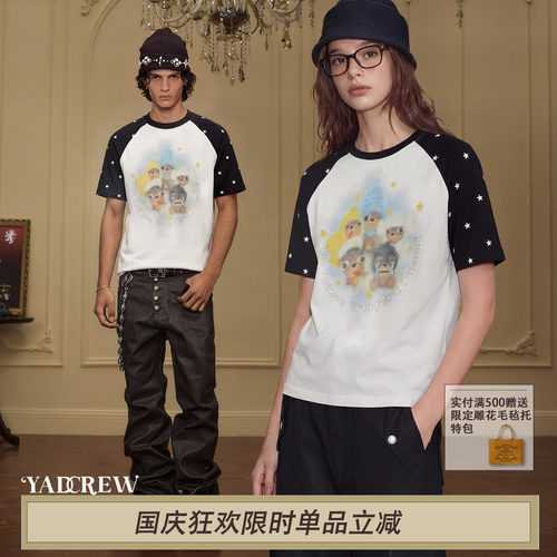 YADcrew复古卡通撞色短袖T恤