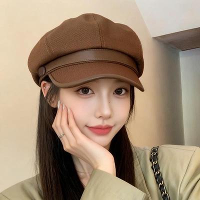 大头围八角贝雷帽女款2025新款美拉德报童帽秋冬复古毛呢画家帽子