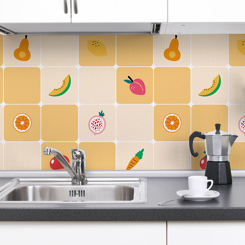 卡通厨房壁纸防油烟墙贴自粘家用出租屋翻新灶台墙面装饰贴纸