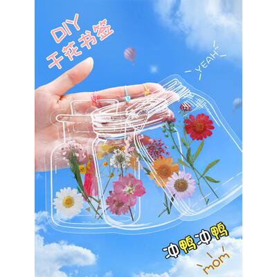 干花书签花朵手工diy材料许愿瓶子童年透明树叶花草标本心愿收集pet塑封膜粘贴制作画幼儿园学生儿童创意贴纸