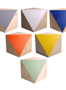 创意摆件桌面饰品配饰切面多面体木摆件色块切面体
