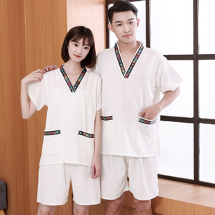 贵宾服按摩足疗服浴 高档纯棉汗蒸服男女情侣浴袍桑拿洗浴服特大码