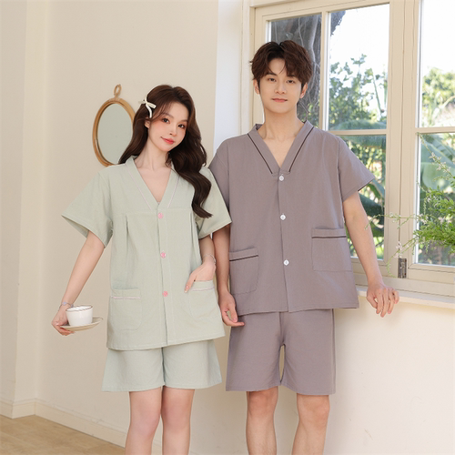 纯棉艾灸服男前后背开扣女大码汗蒸服男情侣款针灸理疗服套装刮痧 - 封面