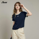 SWOT正肩圆领T恤女2025夏季 上衣 植绒休闲宽松显瘦百搭小众短袖