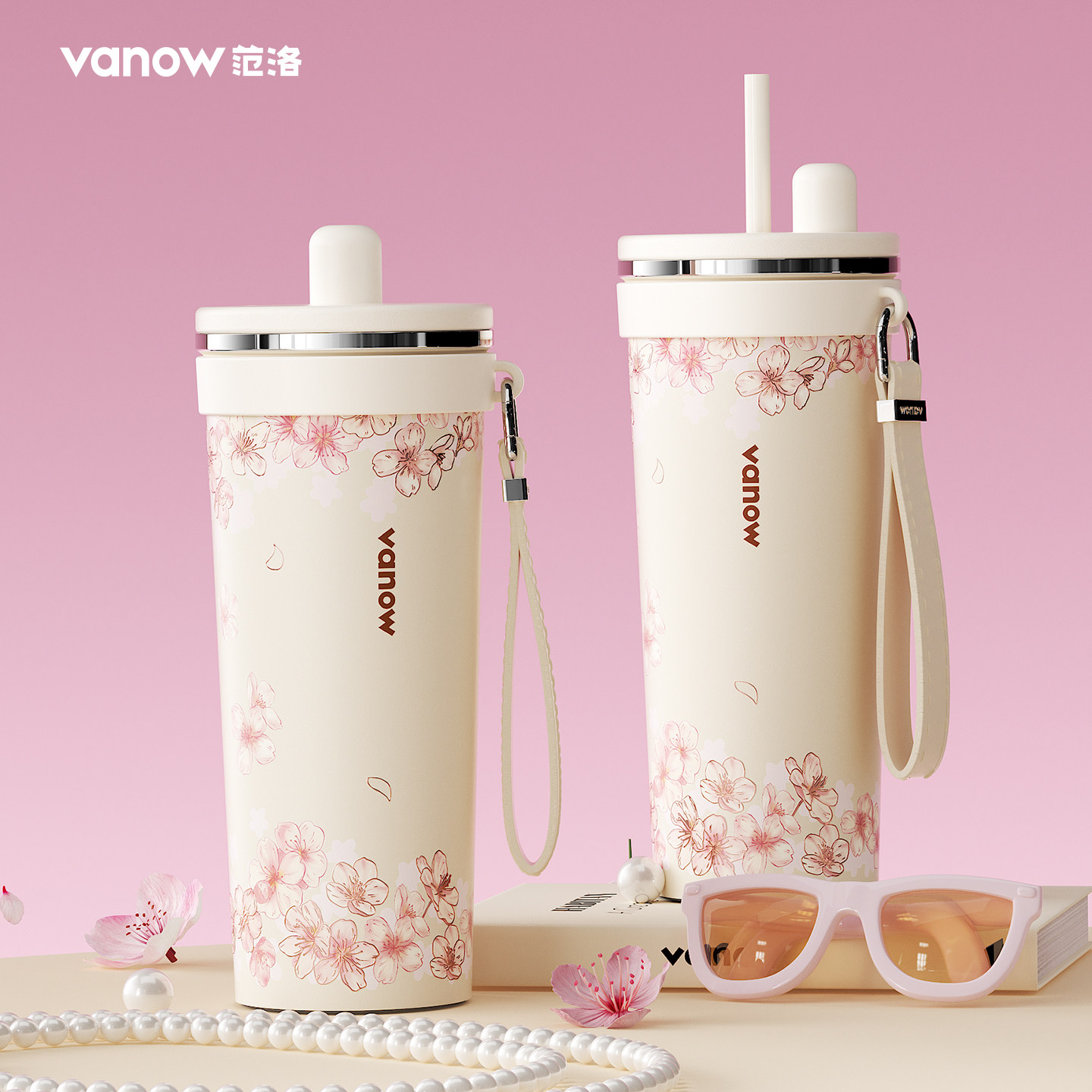 Vanow吸管保温杯女生大容量车载图片