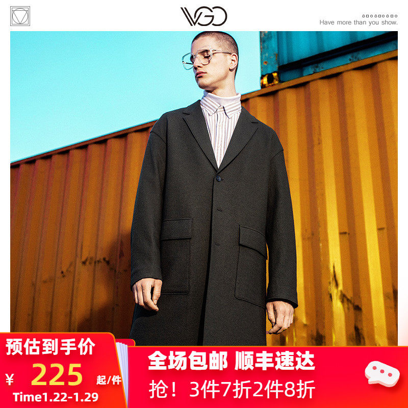 VGO Chaopai man overcoat wool Mid length version Woollen cloth overcoat Korean Edition Versatile green Youth woolen coatin the Men's clothing, Woolen coat  category - from Buy2taobao.com to provide professional Taobao agent buy service