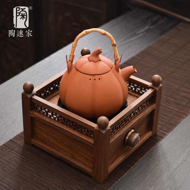 陶迷朱泥提梁壶围炉煮茶电陶炉粗陶烧水壶大容量泡茶壶红泥壶茶具