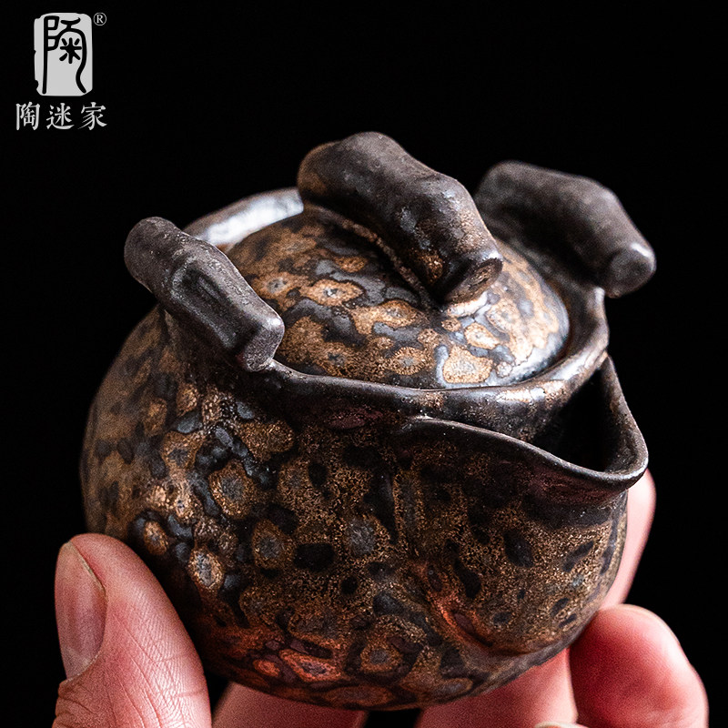 陶迷鎏金铁釉竹节手抓壶小容量茶壶复古窑变宝瓶壶陶瓷功夫茶具