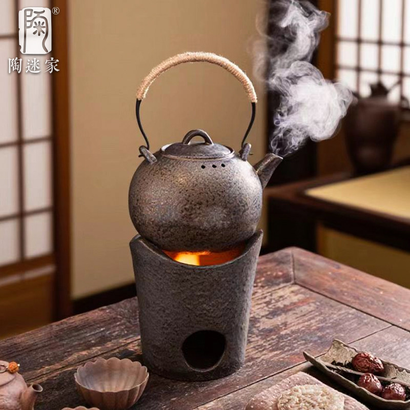 陶迷鎏金铁釉提梁壶围炉煮茶碳炉烧水壶铁艺凉炉架复古耐高温陶瓷,餐饮具,煮茶炉,淘宝优惠券,粉丝福利购,淘宝优惠卷