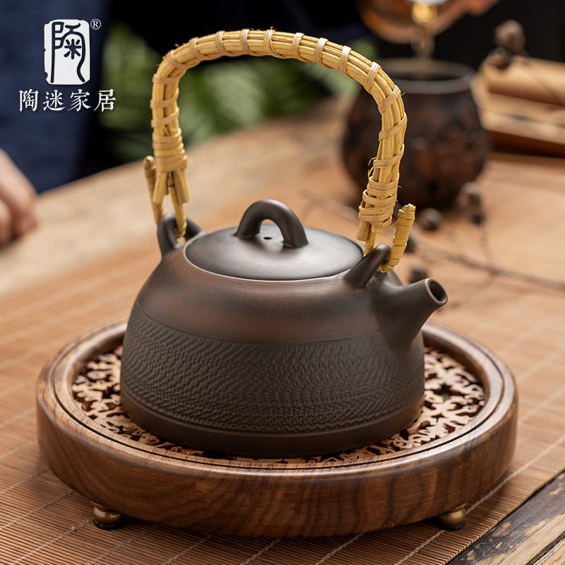 陶迷紫陶提梁壶大容量泡茶壶手工跳刀雕刻紫砂壶大号单壶功夫茶具