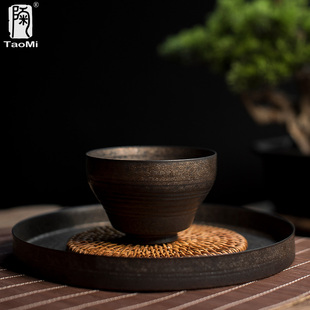 茶盏建盏 陶迷手工薄胎鎏金茶杯铁釉家用陶瓷功夫品茗杯大容量中式