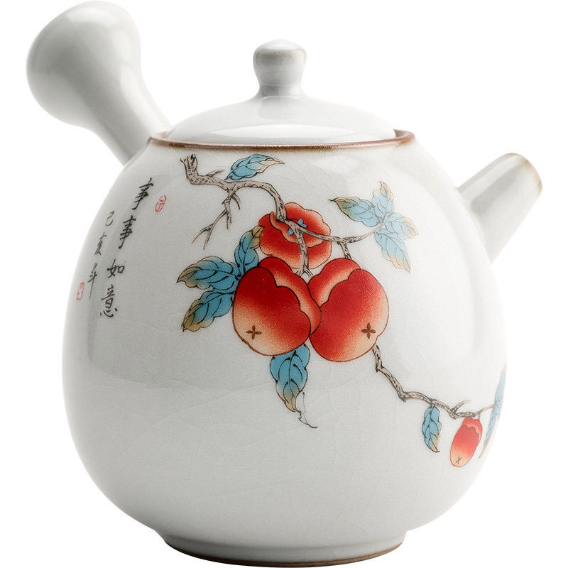 陶迷月白汝窑茶壶家用陶瓷开片可养侧把壶功夫茶具泡茶器大号单壶