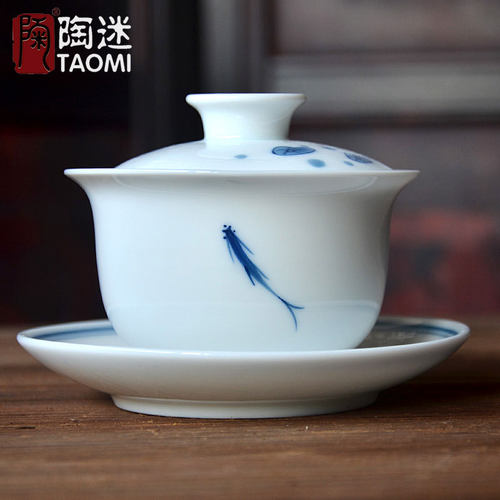 陶迷荷花手绘功夫茶具配件三才杯