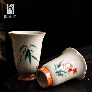 陶迷手绘汝窑茶杯品茗杯家用陶瓷主人杯葫芦杯功夫茶具单杯闻香杯