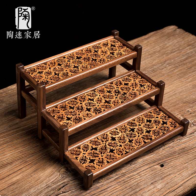 陶迷核桃木切割家居古董展示架