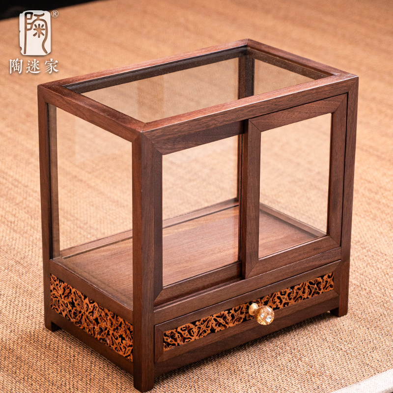 陶迷胡桃木玻璃展示柜实木茶具