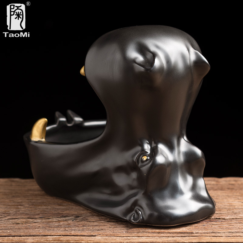 陶迷家用可爱动物河马烟灰缸大容量车载防飞灰个性烟缸家居