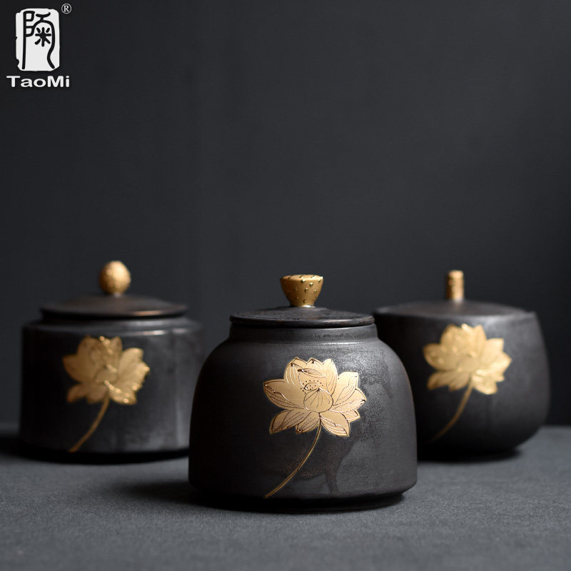 陶迷茶具茶叶包装盒茶叶桶普洱茶密封罐铁锈釉陶瓷茶叶罐复古家用