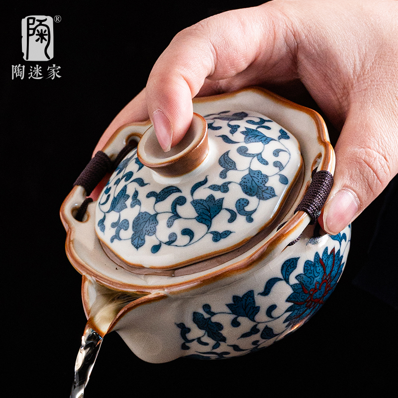 陶迷汝窑手抓壶青花茶壶防烫宝瓶壶开片可养家用高档泡茶功夫茶具