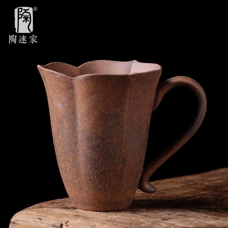 陶迷粗陶茶杯陶瓷主人杯防烫手柄
