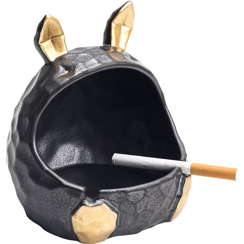 陶迷可爱动物兔子烟灰缸陶瓷大容量个性防飞灰家居车载烟缸小摆件