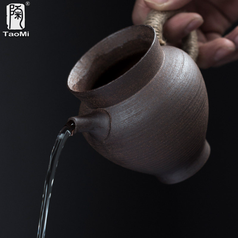 陶迷原矿粗陶公道杯家用中式绑绳陶瓷禅意公杯功夫茶具配件分茶器