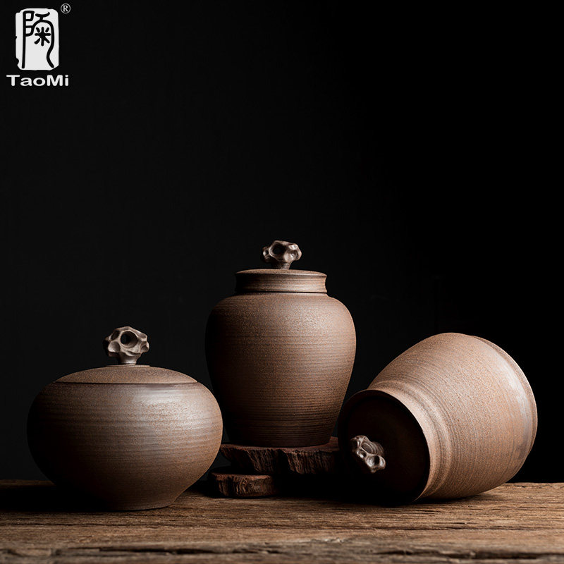 陶迷粗陶密封茶叶罐大容量陶瓷密封罐茶仓精品家用储物罐大号罐子