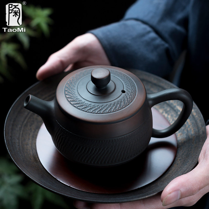 陶迷紫陶茶壶紫砂壶坭兴陶瓷单壶手工跳刀纹泡茶单壶茶具套装茶具