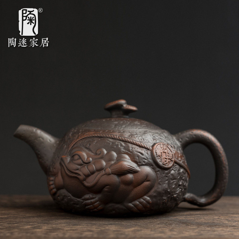 陶迷紫陶茶壶手工浮雕紫砂壶大号坭兴陶瓷家用过滤单壶功夫茶具