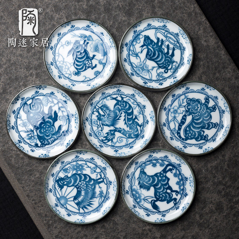 陶迷复古满印青花杯垫禅意陶瓷圆形茶垫中式小茶垫隔热垫茶道配件,餐饮具,杯垫,淘宝优惠券,粉丝福利购,淘宝优惠卷