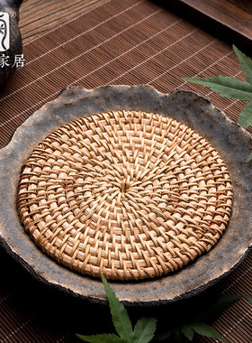 陶迷粗陶藤编壶承蓄水干泡盘功夫茶具配件茶托盘紫纱养壶茶盘壶托