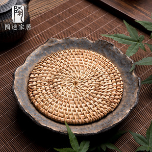 陶迷粗陶藤编壶承蓄水干泡盘功夫茶具配件茶托盘紫纱养壶茶盘壶托