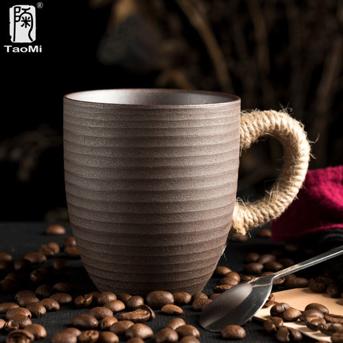 陶迷绑绳无釉日式风定制咖啡杯