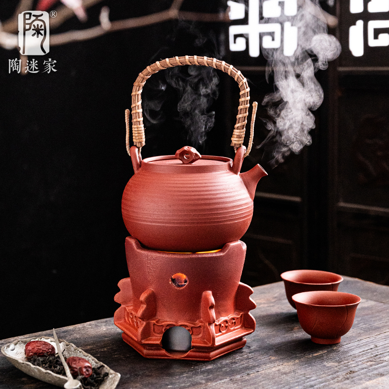 陶迷朱泥提梁壶粗陶炭炉自在钩围炉煮茶器具全套耐高温陶瓷烧水壶