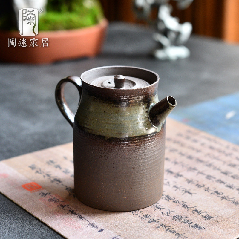 清水柴烧窑变茶壶火痕釉手执壶复古粗陶手抓壶中式单壶家用宝瓶壶
