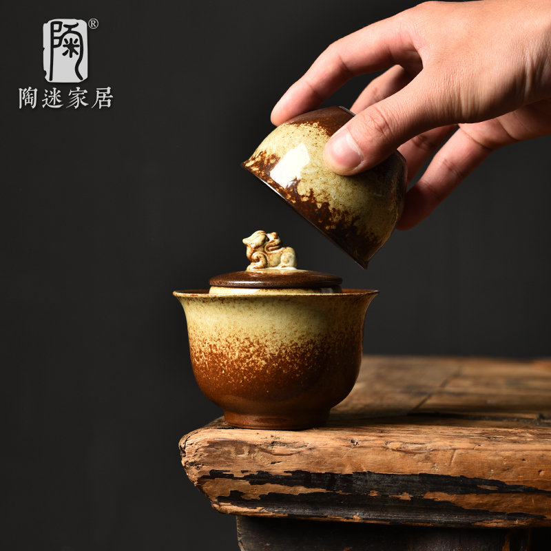 陶迷窑变茶壶陶瓷手抓壶一壶一杯镇狮扭盖复古单壶中式宝瓶壶泡茶