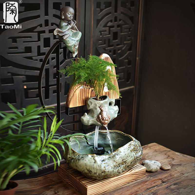 可爱风小型陶瓷养鱼喷泉流水器图片